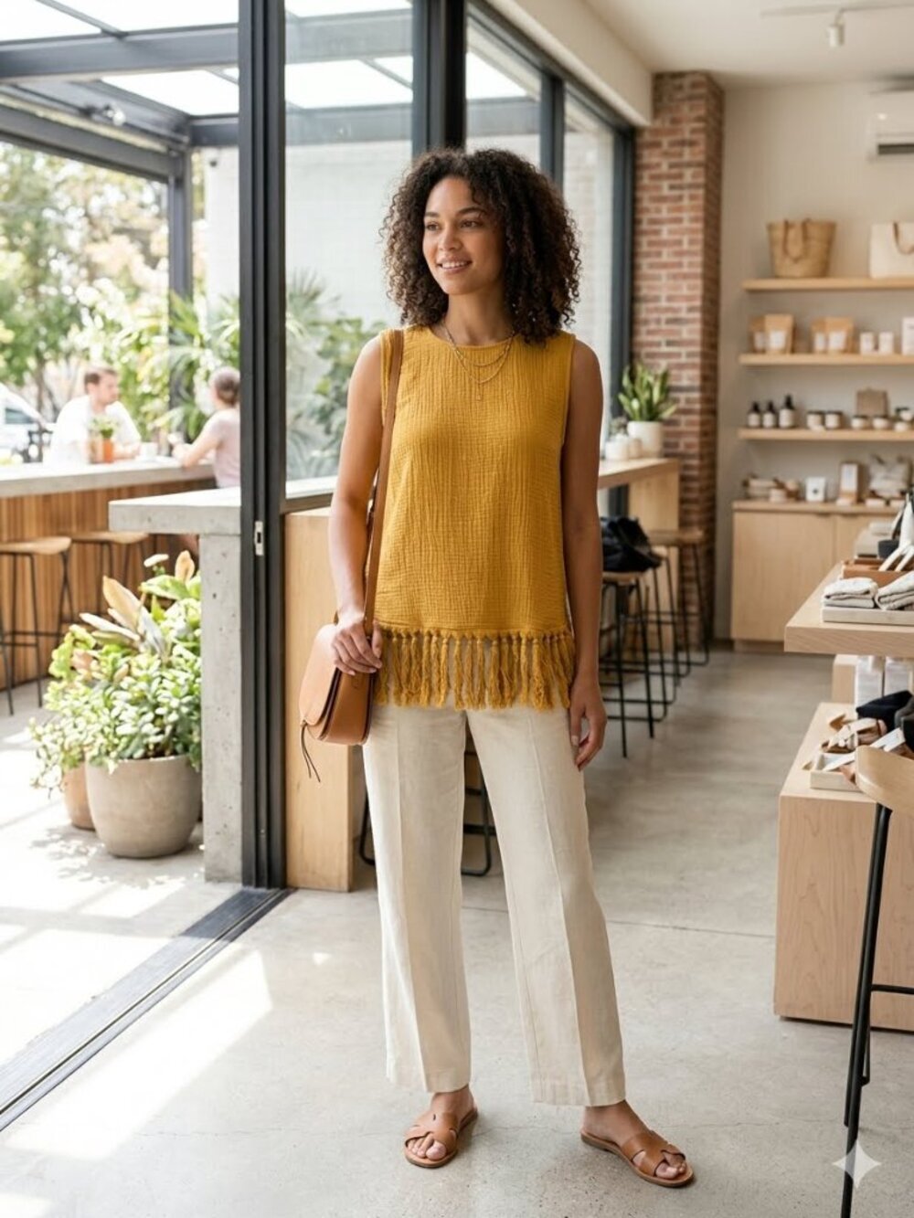English Factory Anthropologie Women's Size S Mustard Sleeveless Fringe Crop Top